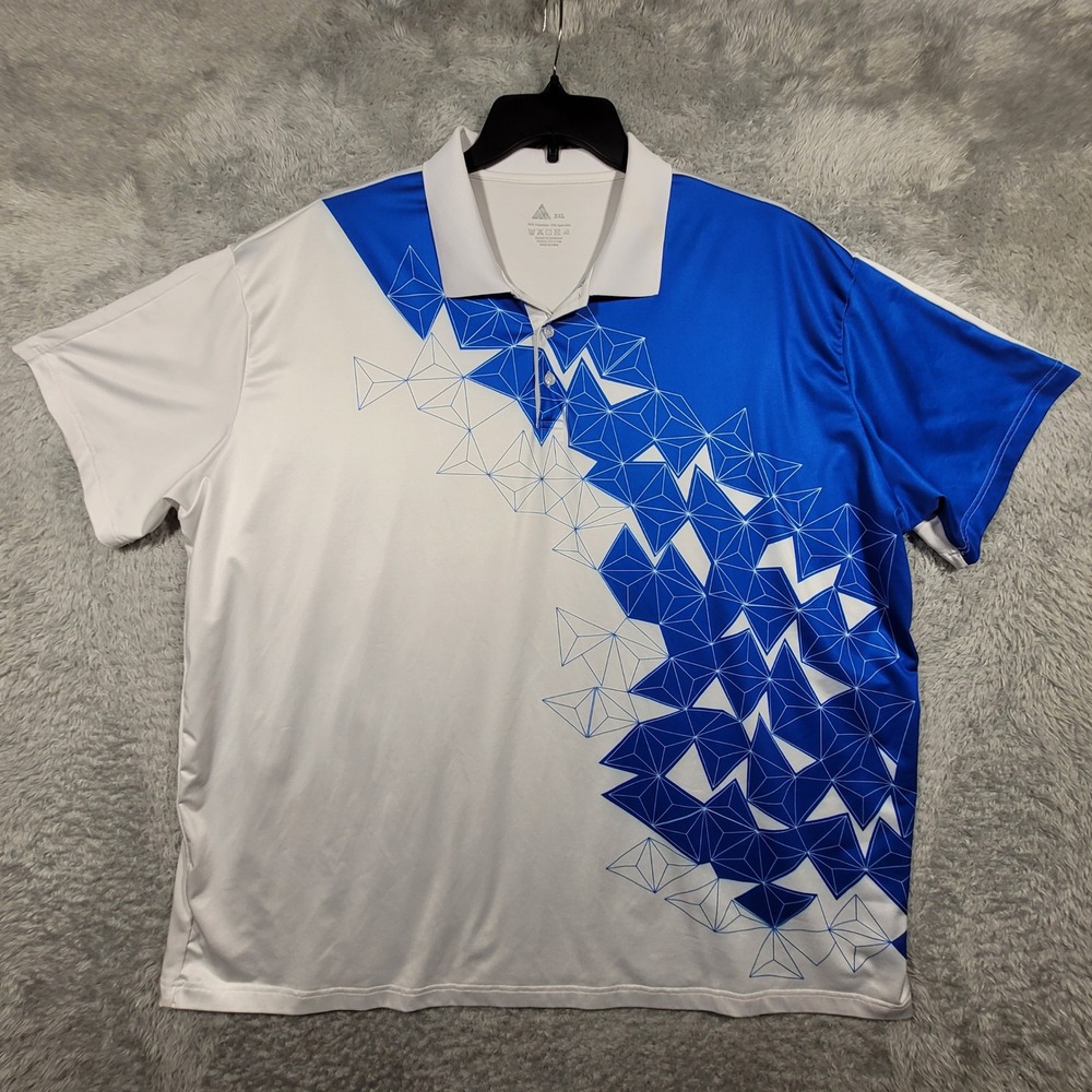 SR Golf Polo Shirt Mens 3XL Geometric Print White Blue Athletic Casual *